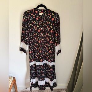 BNWT Julia Amory Black Long Sleeve Dress with Lace & Red Floral Design size Sm